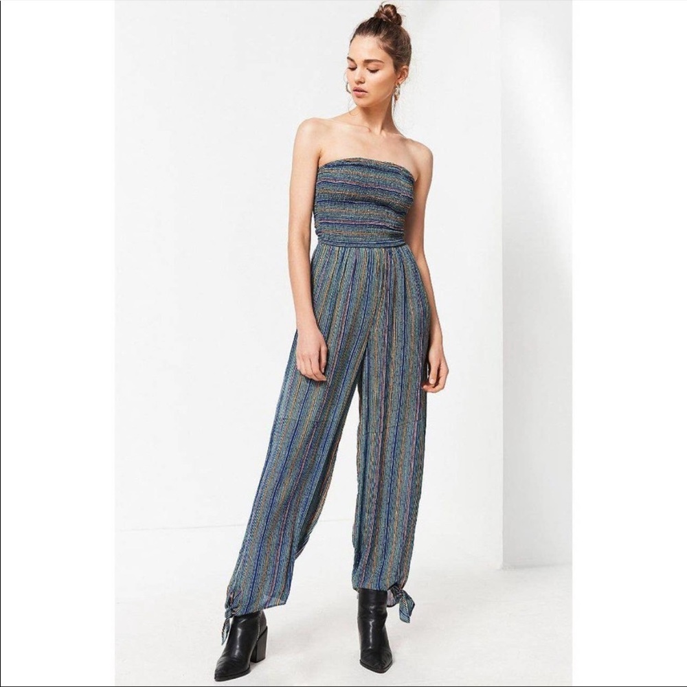 Urban Outfitters Strapless Striped Smocked Jumpsuit